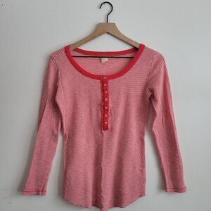 Aerie Red & White Striped Long-Sleeve Henley (Large)